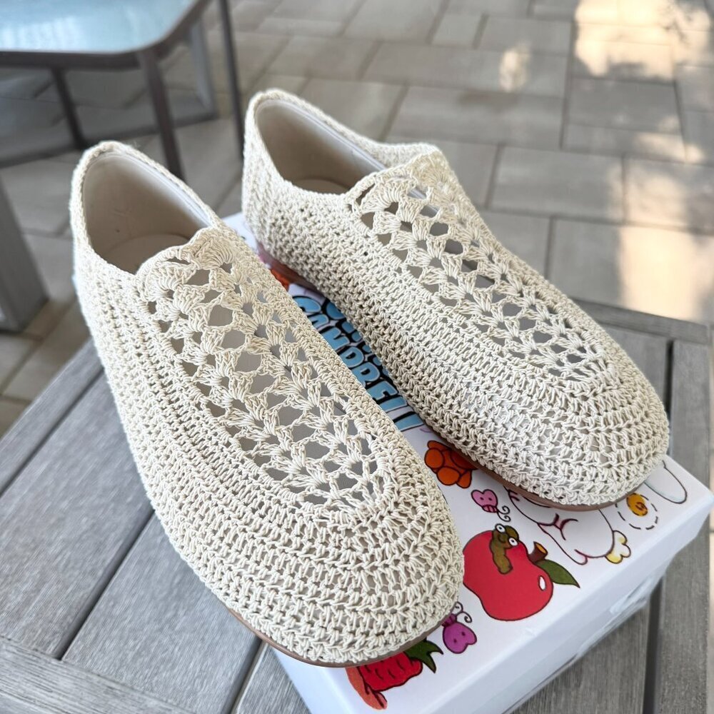 New Jeffrey Campbell Nantucket Knit Crochet Flats Ivory Womens Size 9.5